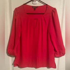 Express Women’s Red Keyhole Pleated Blouse, 3/4 sleeves, Size S
